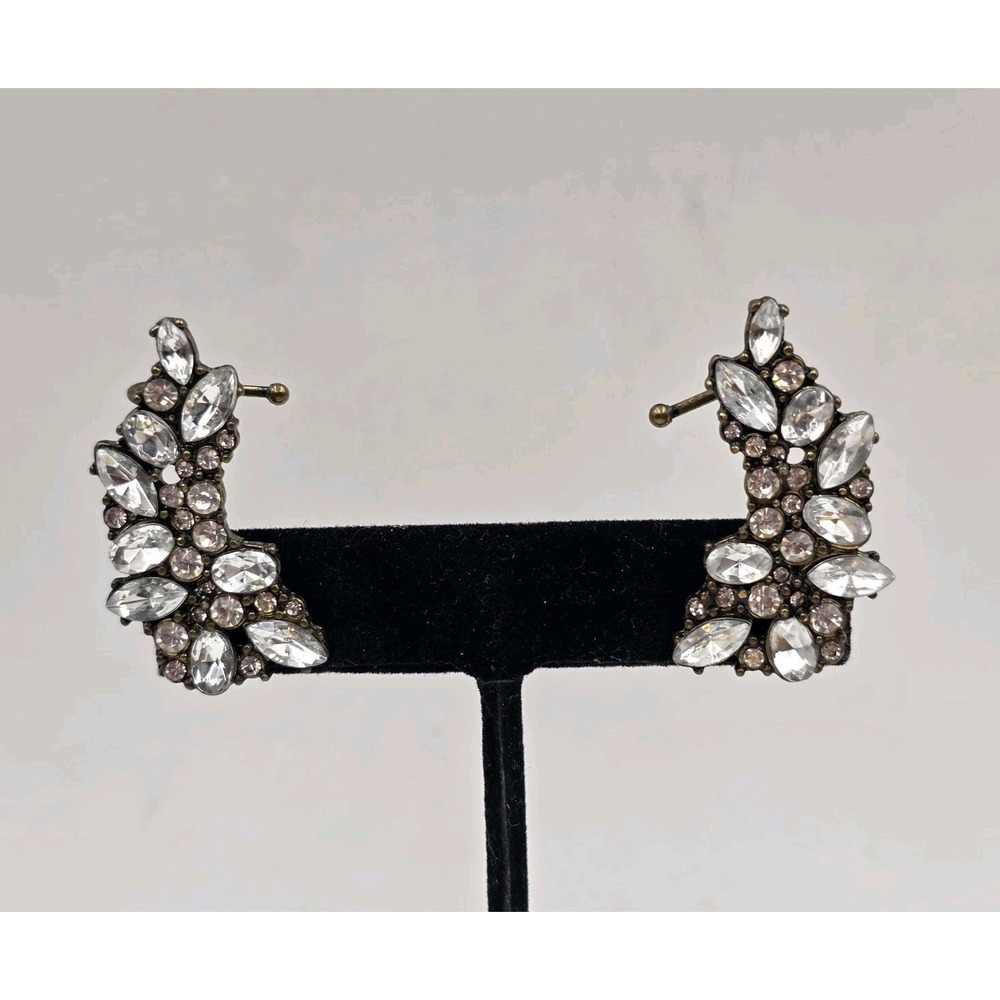 Baublebar Sugarfix Rhinestone Climber Earrings Mixed Cuts Clear Champange 1.5"